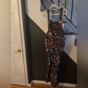 Floral overalls.